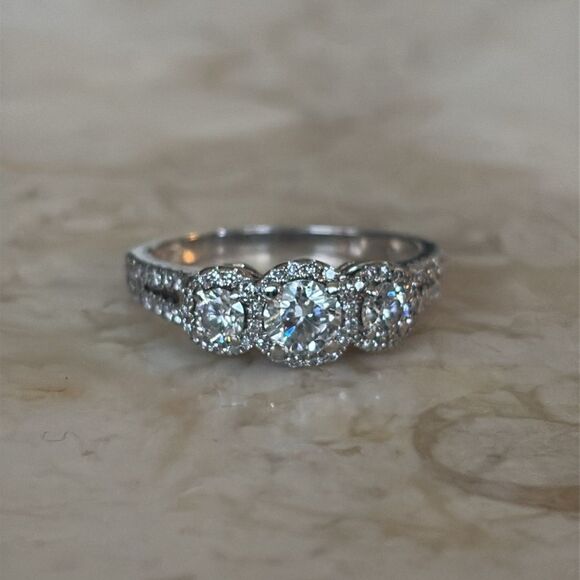 1.07 Carat Natural Diamond Past, Present, Future 14K Gold Engagement Ring $5,600 - Picture 4 of 15